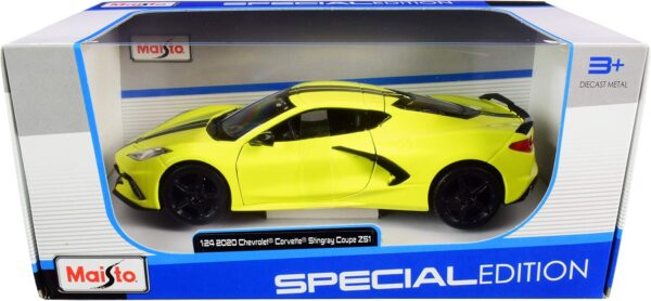 2020 Chevy Corvette Stingray Z51 Coupe Yellow with Black Stripes 1/24 Diecast Model Car by Maisto 31527 - Image 2